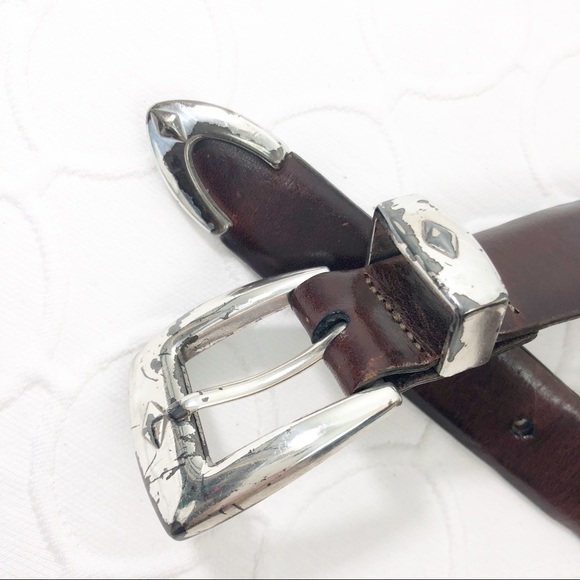 Brighton Brown Leather Silver Belt 44 - Picture 3 of 6